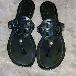 Tori Burch Black Patent Learger Sandals